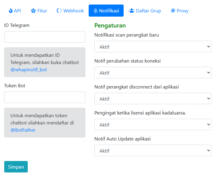 Panel Notifikasi Telegram