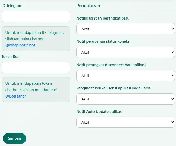 Halaman manajemen perangkat