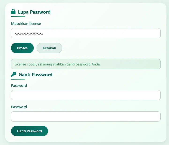 Halaman Ganti Password Sukses