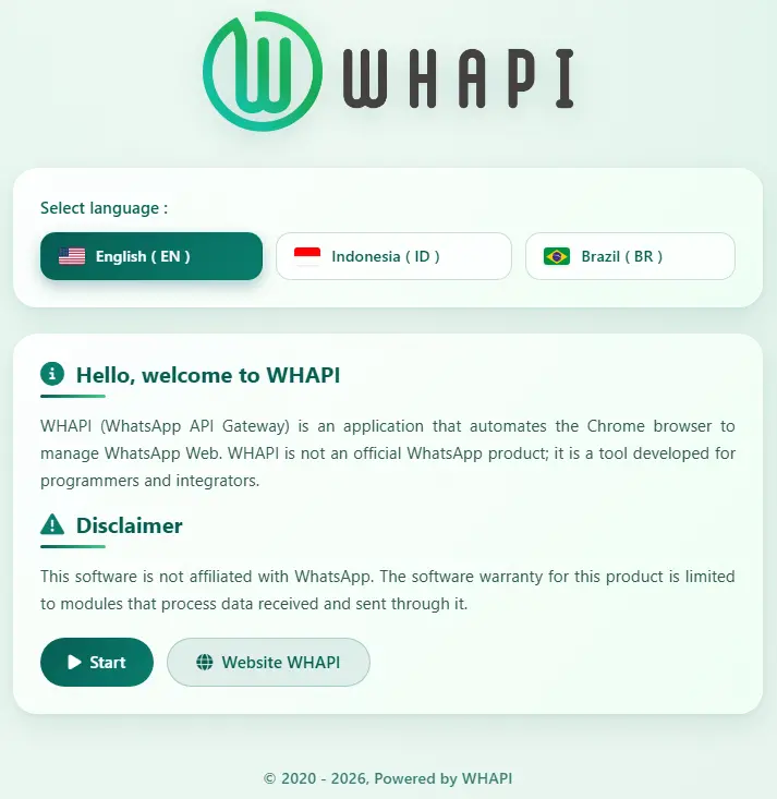 Welcome page WHAPI