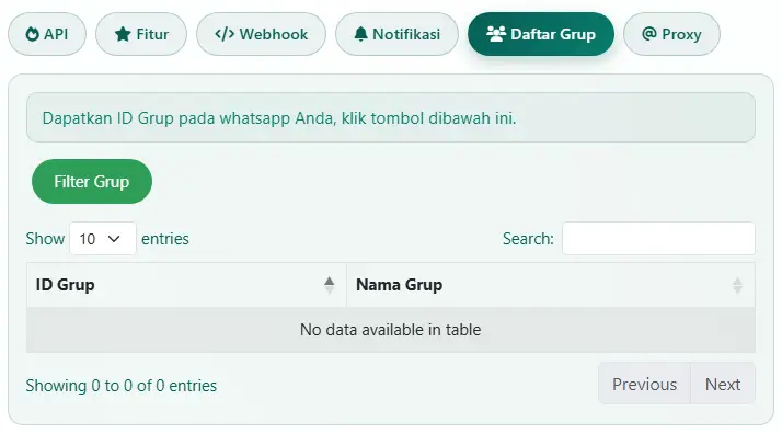 Memfilter id_group pada whatsapp